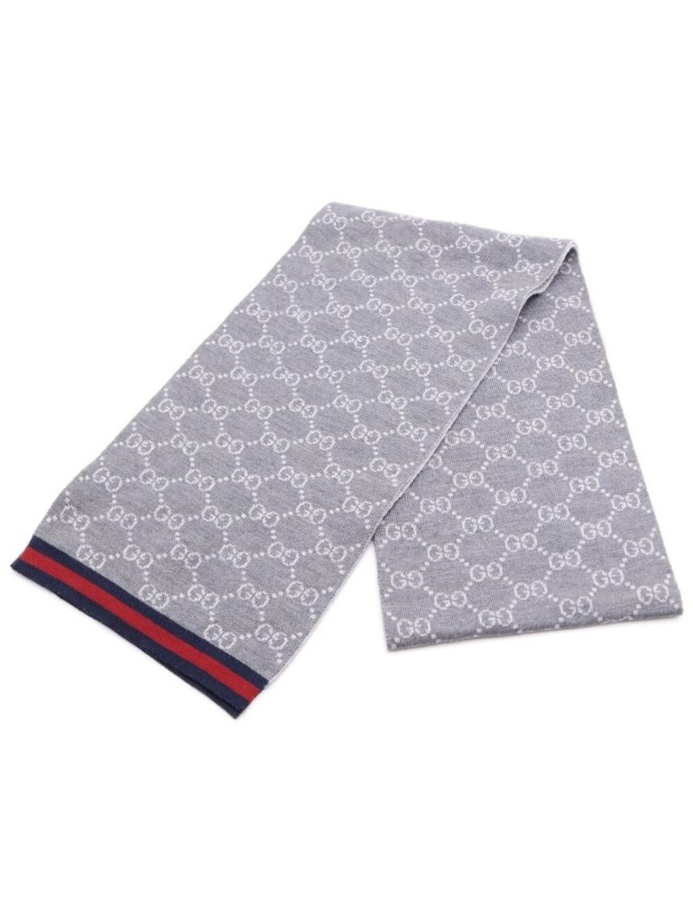 Gucci GG Sherry Line Wool Knit Scarf Gray